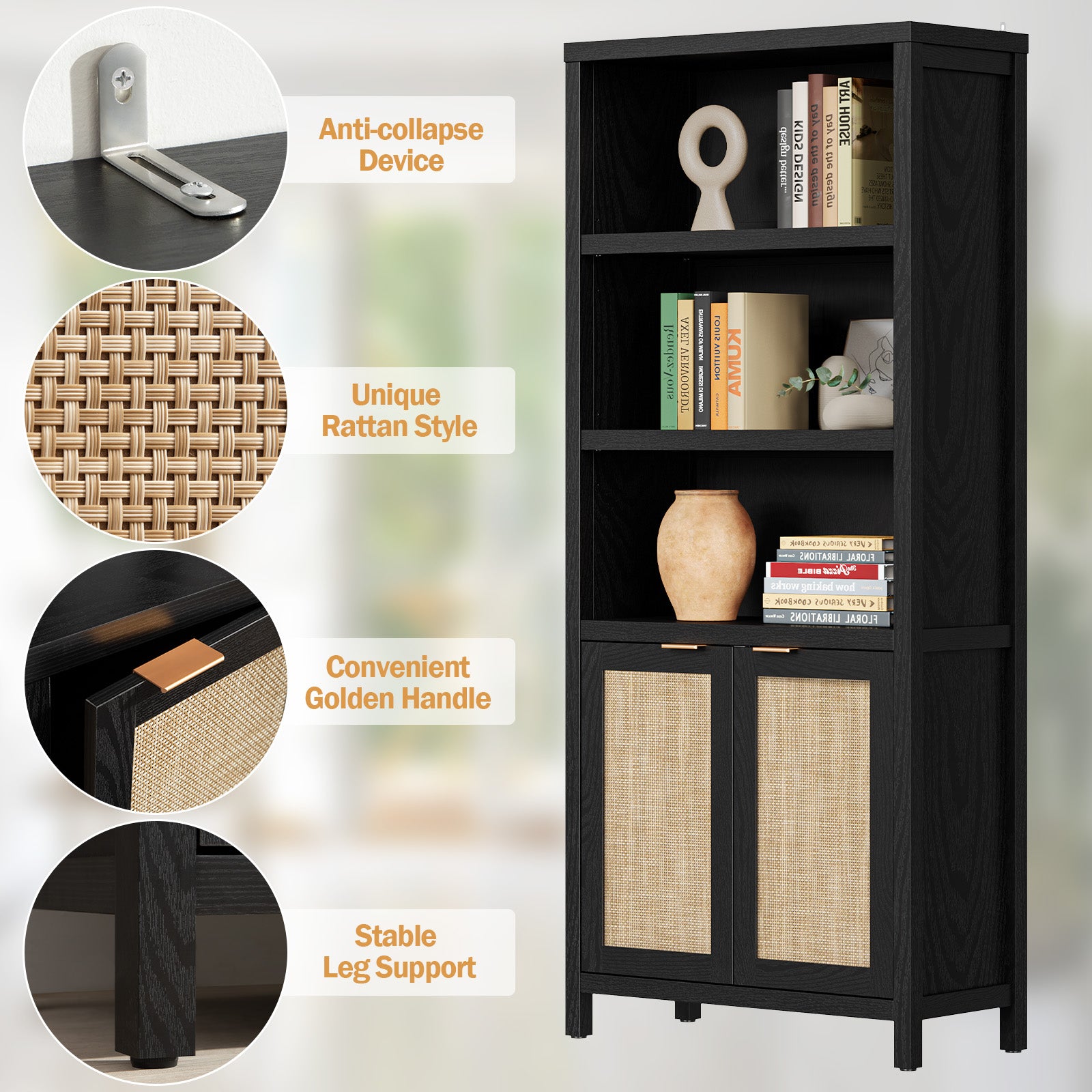 Savanna 70.9'' Tall Black Bookcase - Sicotas