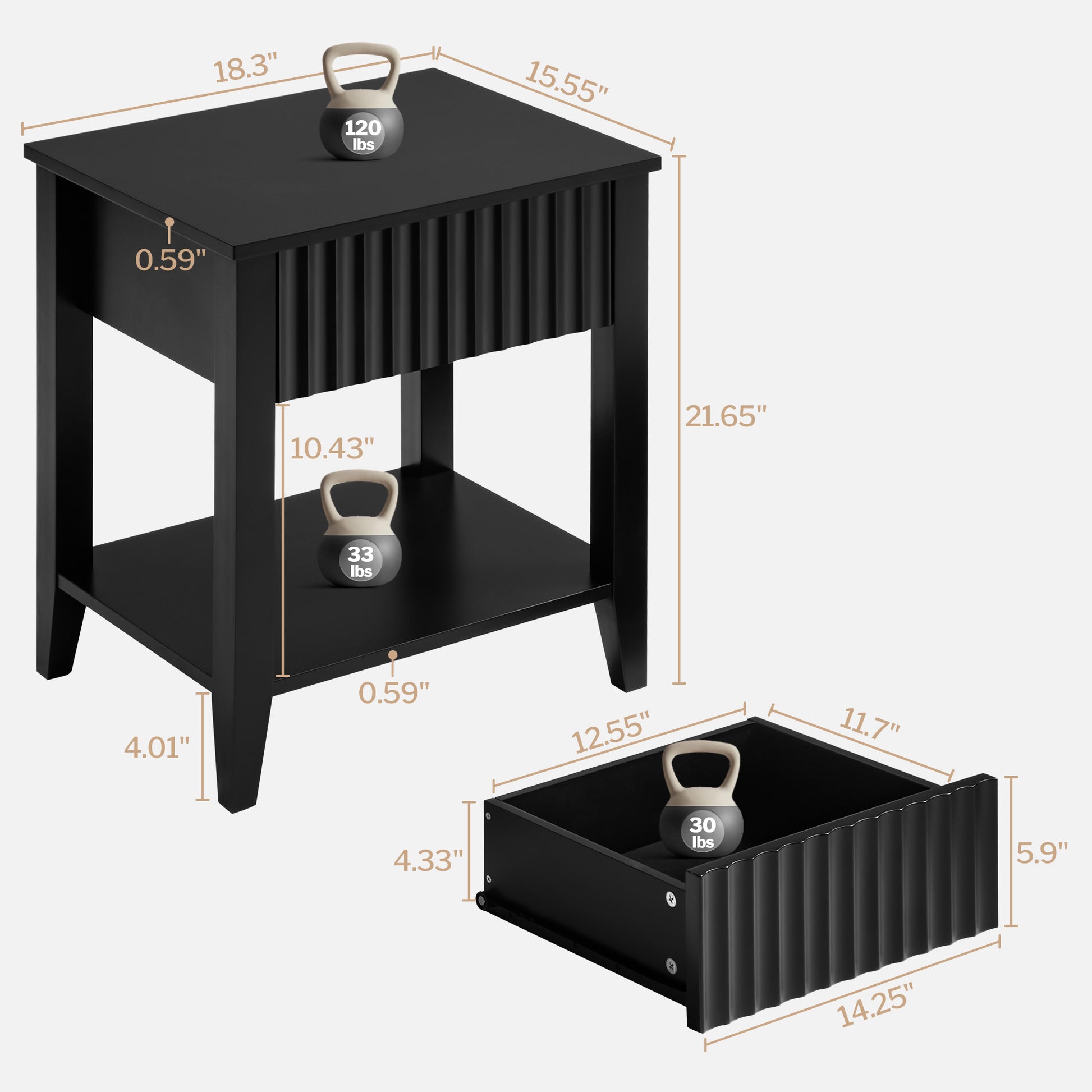 Opus Black Nightstands with Drawer