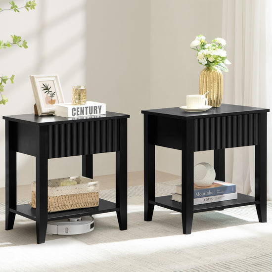 Opus Black Nightstands with Drawer