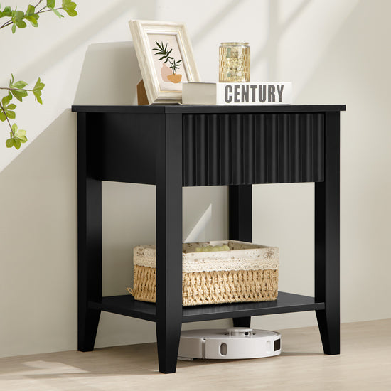 Opus Black Nightstands with Drawer