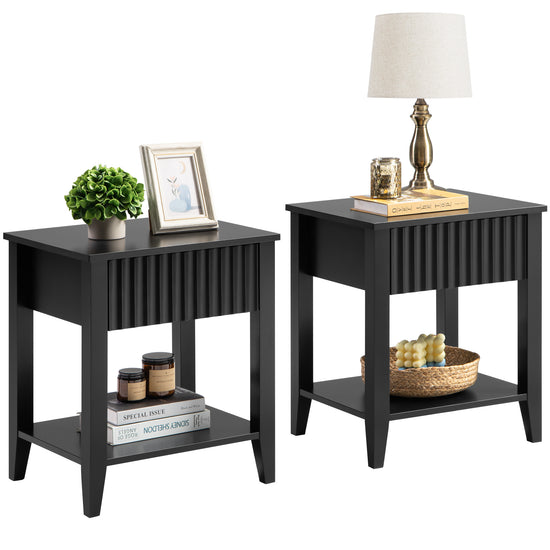 Opus Black Nightstands with Drawer