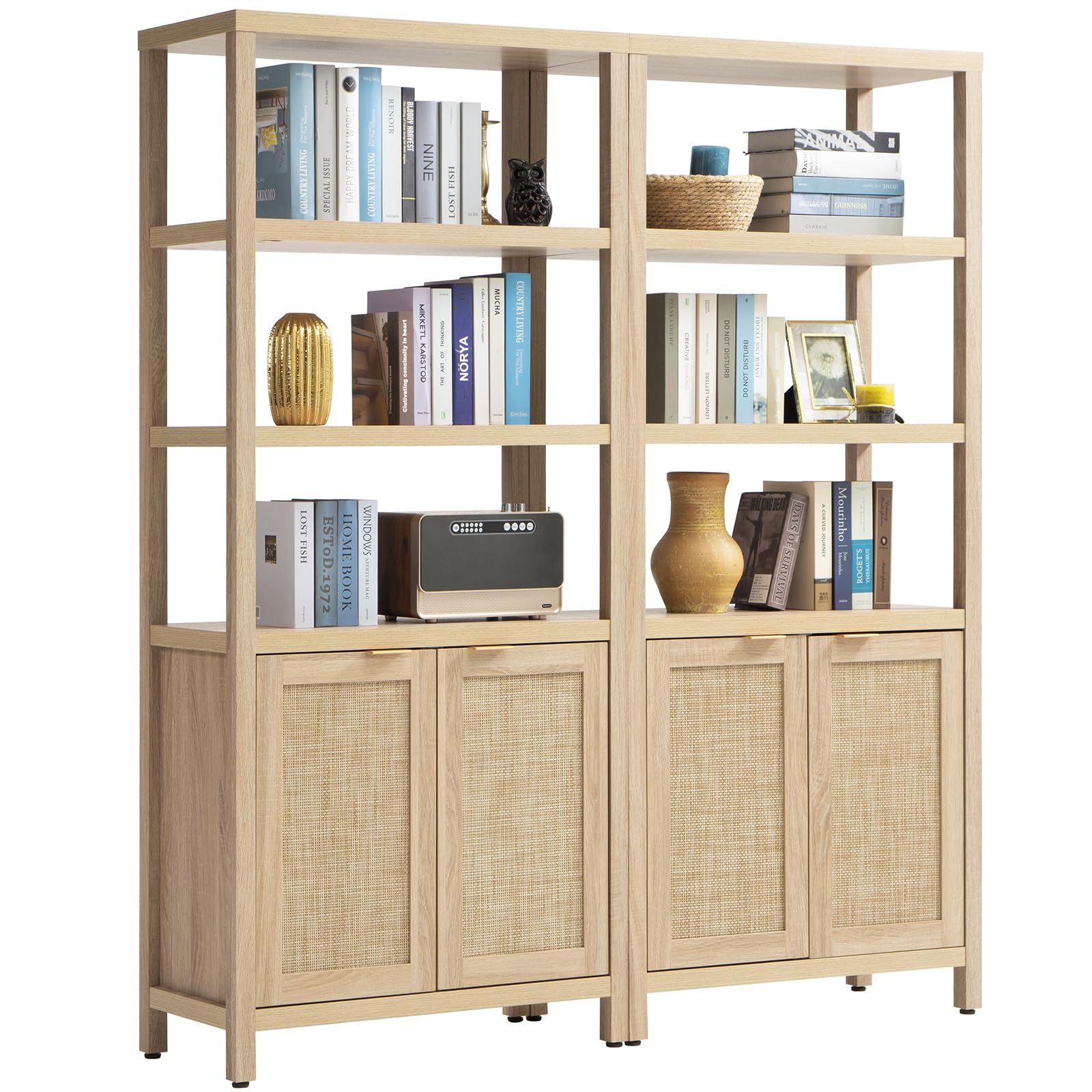 Savanna 70.9" Light Oak Rattan Bookshelves