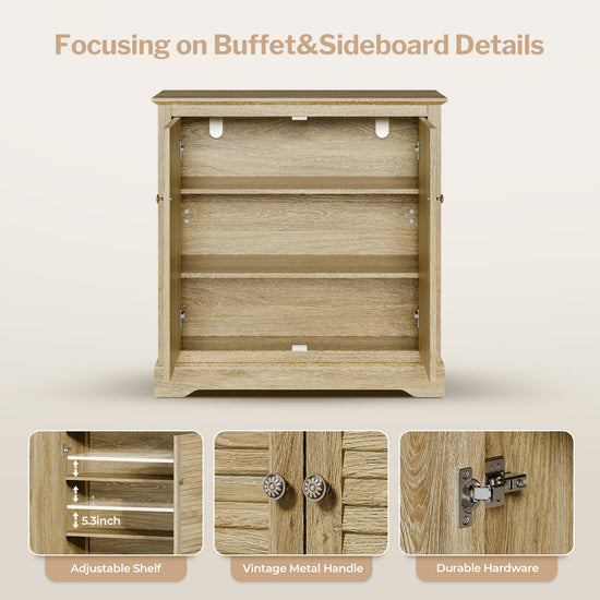 Sideboard Buffet Credenza Cabinet - Farmhouse Coffee Bar Cabinet with Storage, Shutter Decorated Doors and Adjustable Shelf, Accent Buffet Storage Cabinet for Dining Room, Entryway