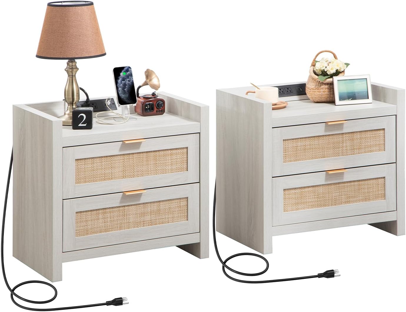 Savanna Wood Nightstand with Charger