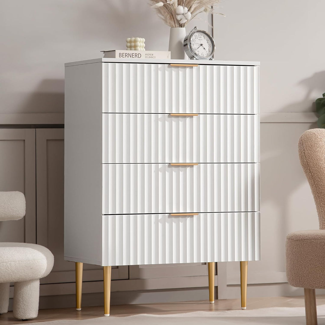Tall White Dresser with 4 Drawers