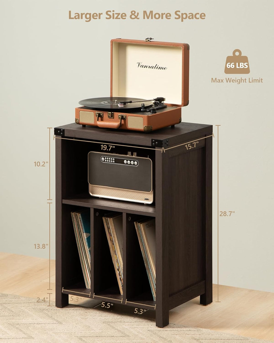 Vinyl Record Storage,Brown Oak