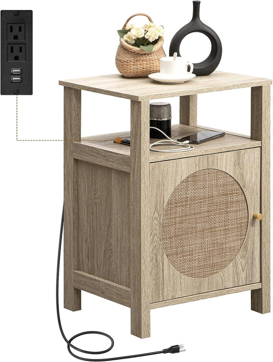 Rattan Nightstand With Charging Station