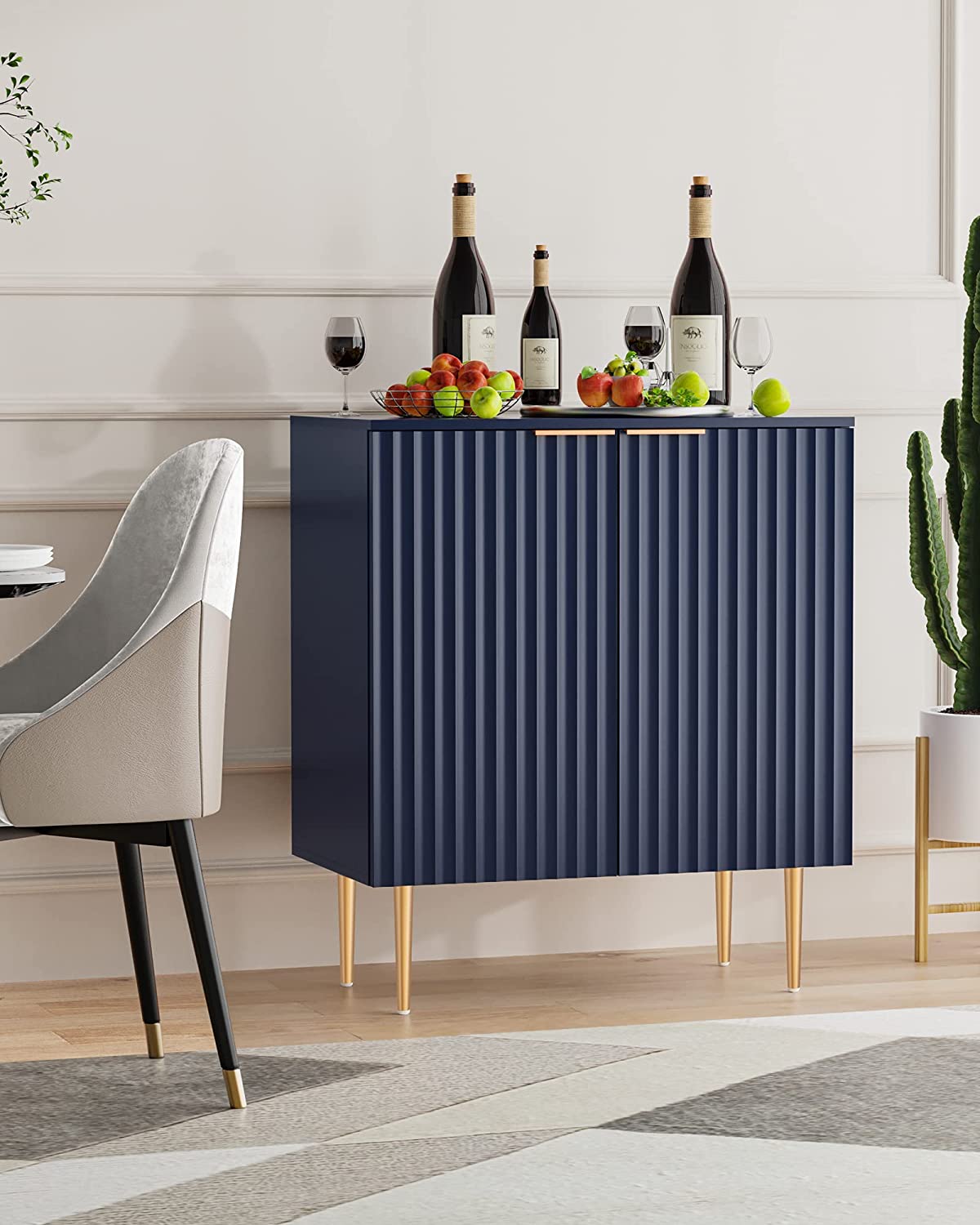 Buffet Cabinet Sideboard with Storage Kitchen Accent Cabinet with Doors and Adjustable Shelf, Modern Credenza Coffee Bar Cabinet Cupboard for Entryway Living Dining Room, Dark Blue