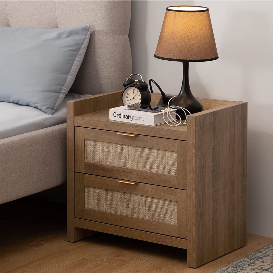 Rattan Nightstand with Charge Station