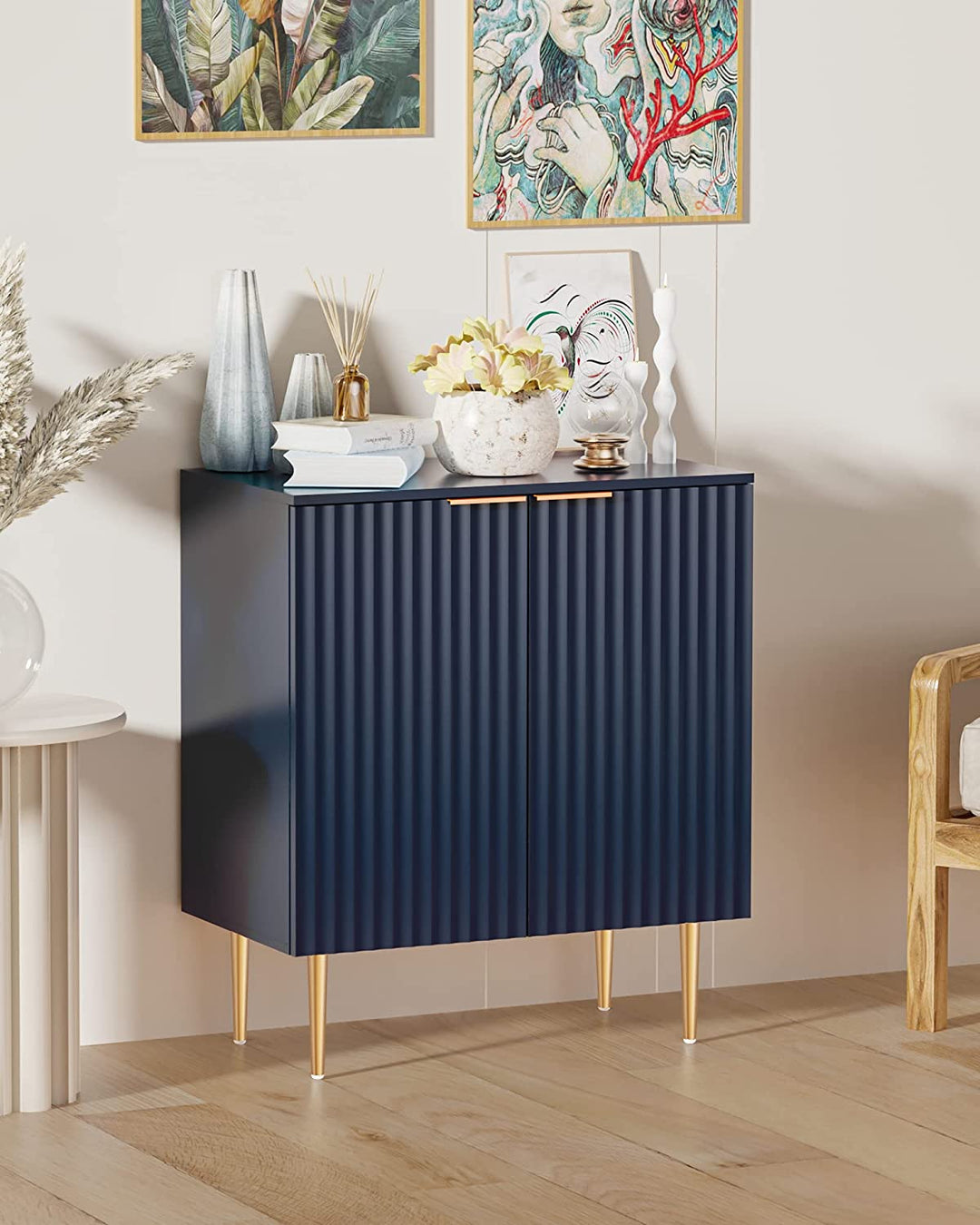 Buffet Cabinet Sideboard with Storage Kitchen Accent Cabinet with Doors and Adjustable Shelf, Modern Credenza Coffee Bar Cabinet Cupboard for Entryway Living Dining Room, Dark Blue