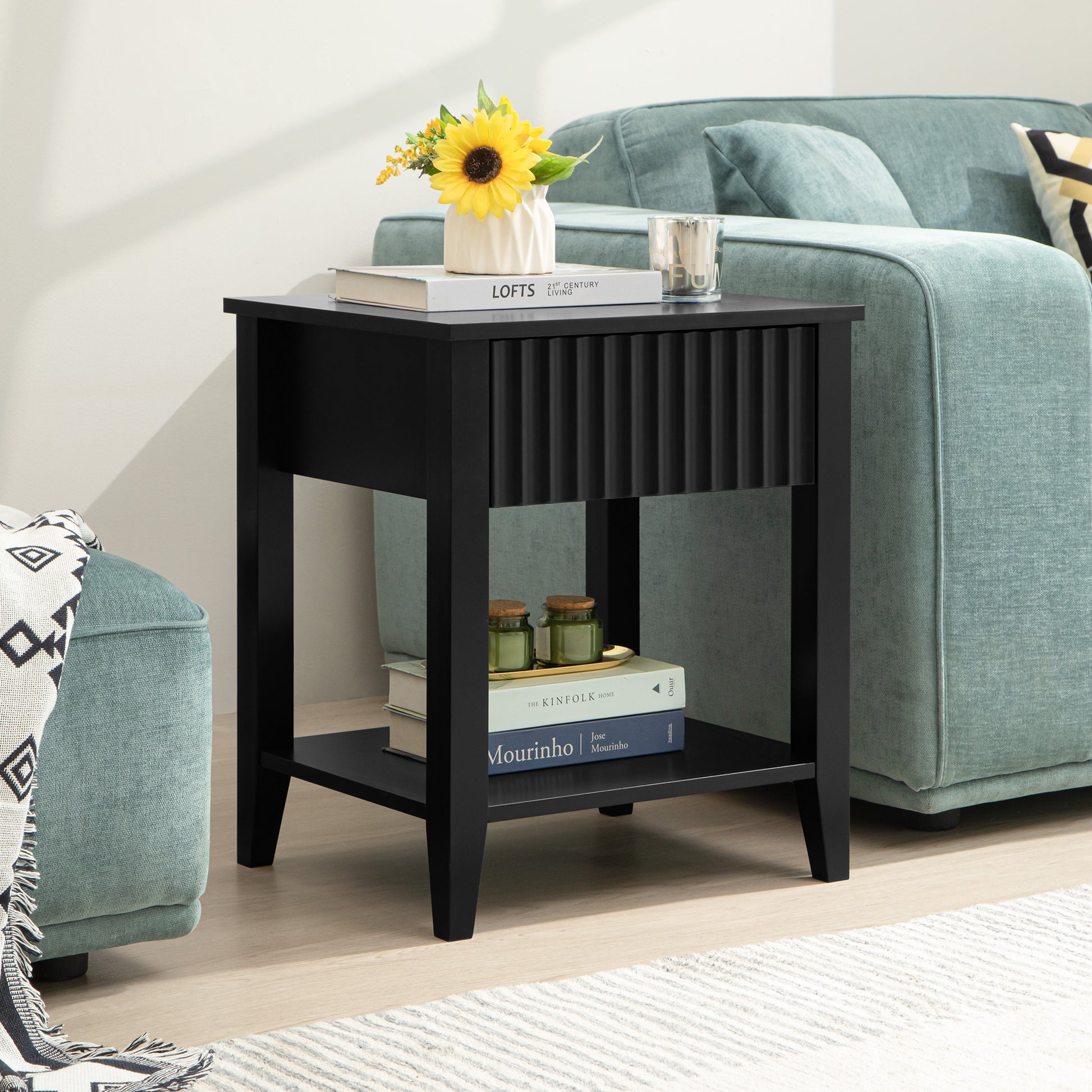 Opus Black Nightstands with Drawer