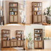 Bookshelf 5 Tier Book Shelf Rattan Boho Tall Bookcase with Doors Storage Wood Shelves Large Bookshelves Farmhouse Bookcases Library Book Case for Living Room Bedroom Home Office Kitchen