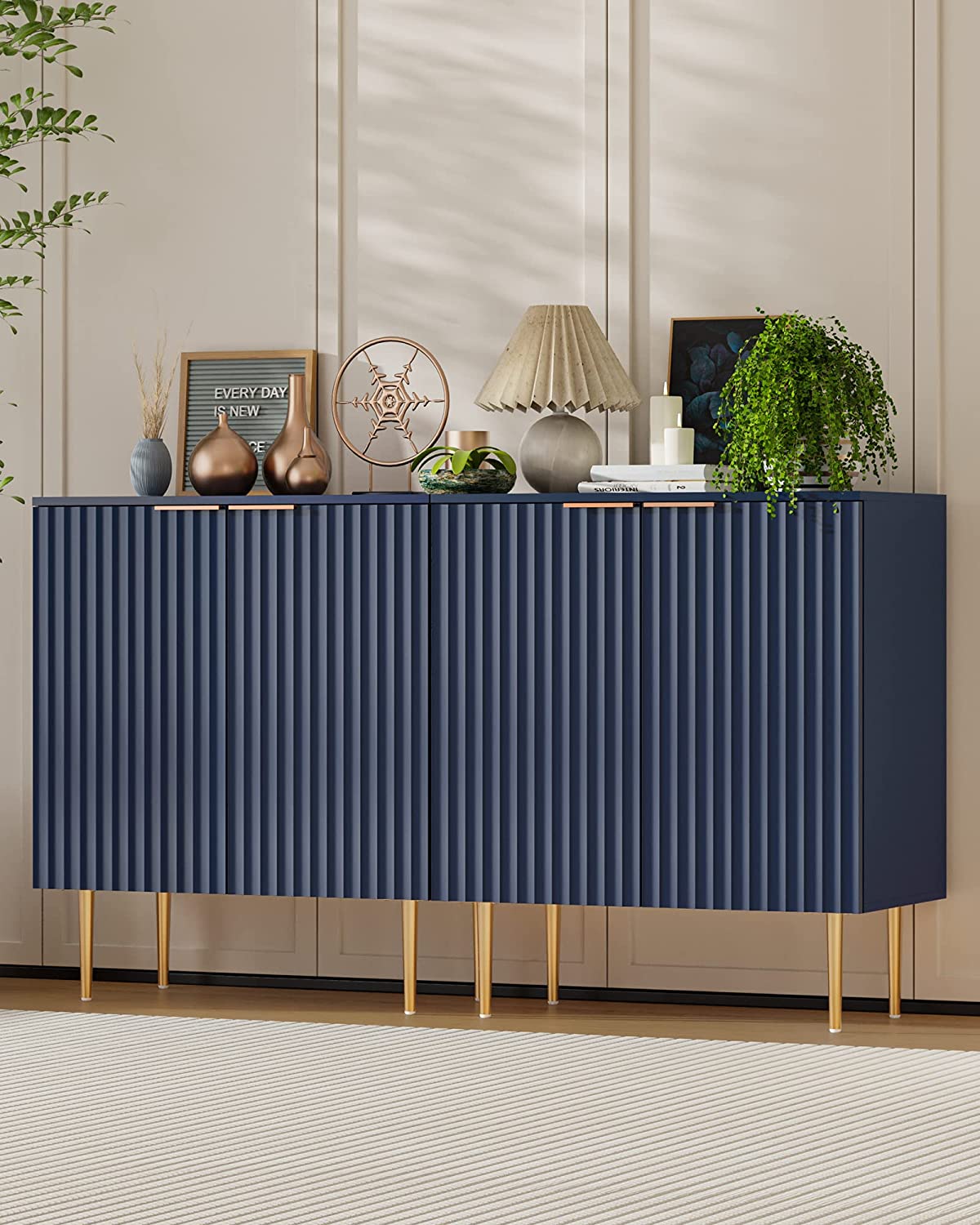 Buffet Cabinet Sideboard with Storage Kitchen Accent Cabinet with Doors and Adjustable Shelf, Modern Credenza Coffee Bar Cabinet Cupboard for Entryway Living Dining Room, Dark Blue