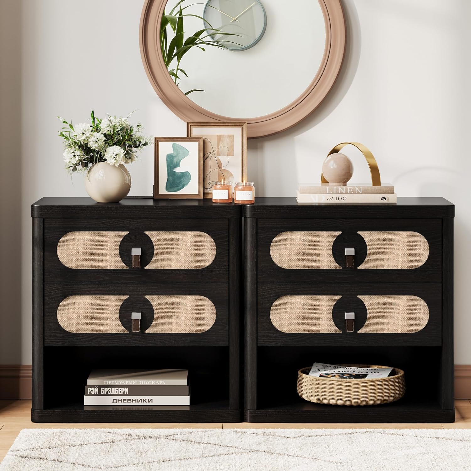 Black Nightstands with Drawer,24Inch