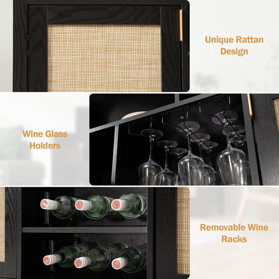 Savanna Black Bar Cabinet with Glass Holder