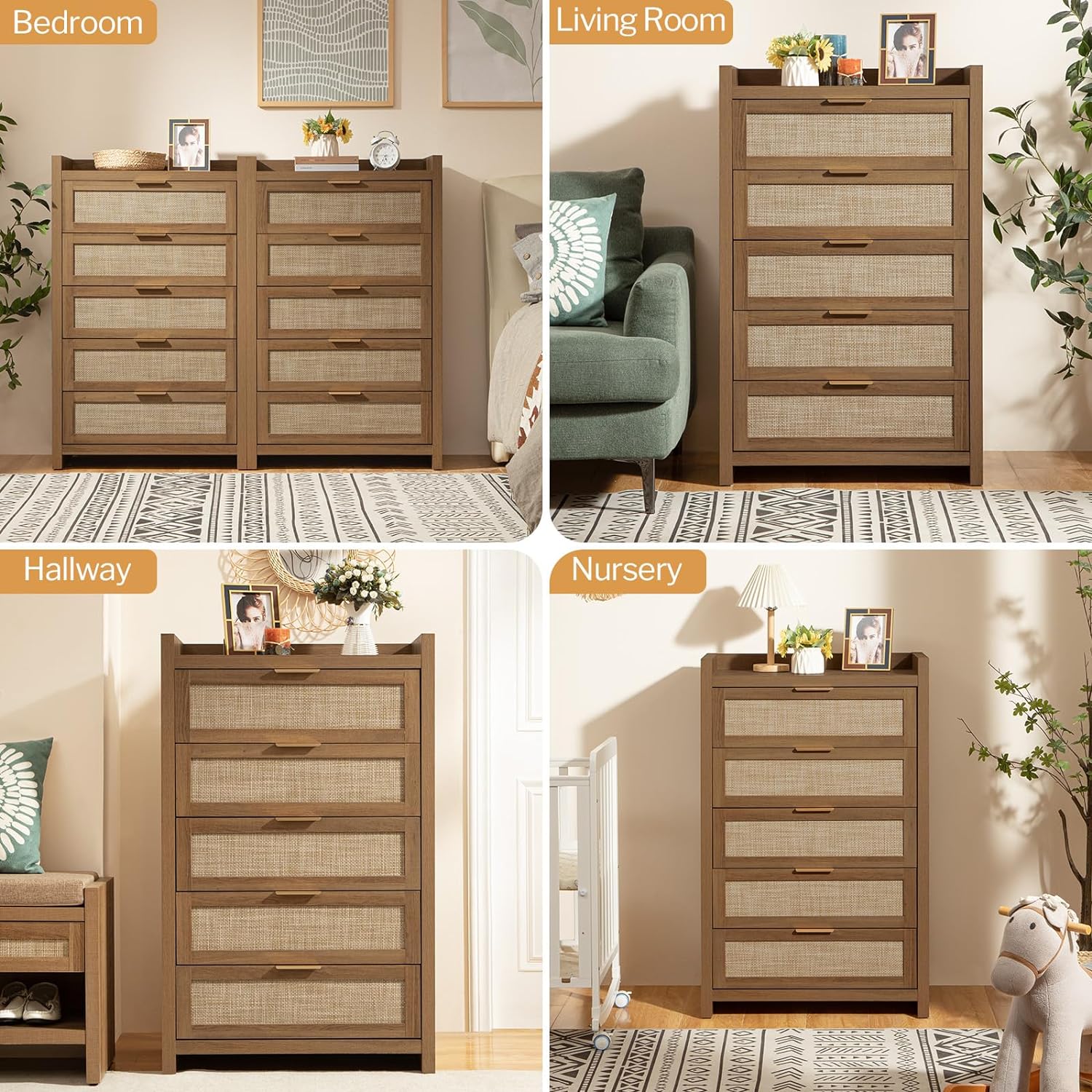 Savanna Wood Dresser, 5 Drawers - Sicotas