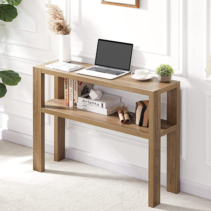 Modern Farmhouse Narrow Console Table Rustic Entryway Table with 2 Tier Shelf and Bottom Storage, Wood Hallway Table, Accent Sofa Table for Living Room