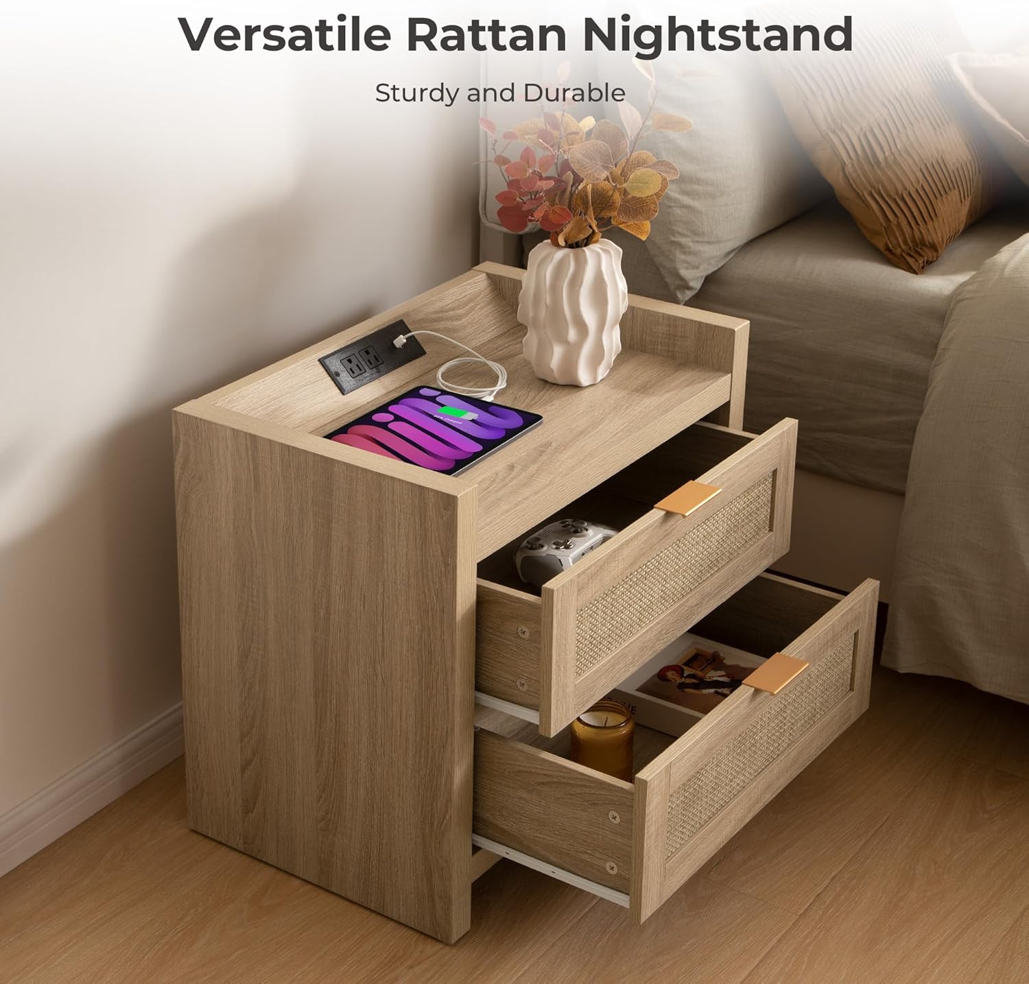 Savanna Nightstand with Charging Station