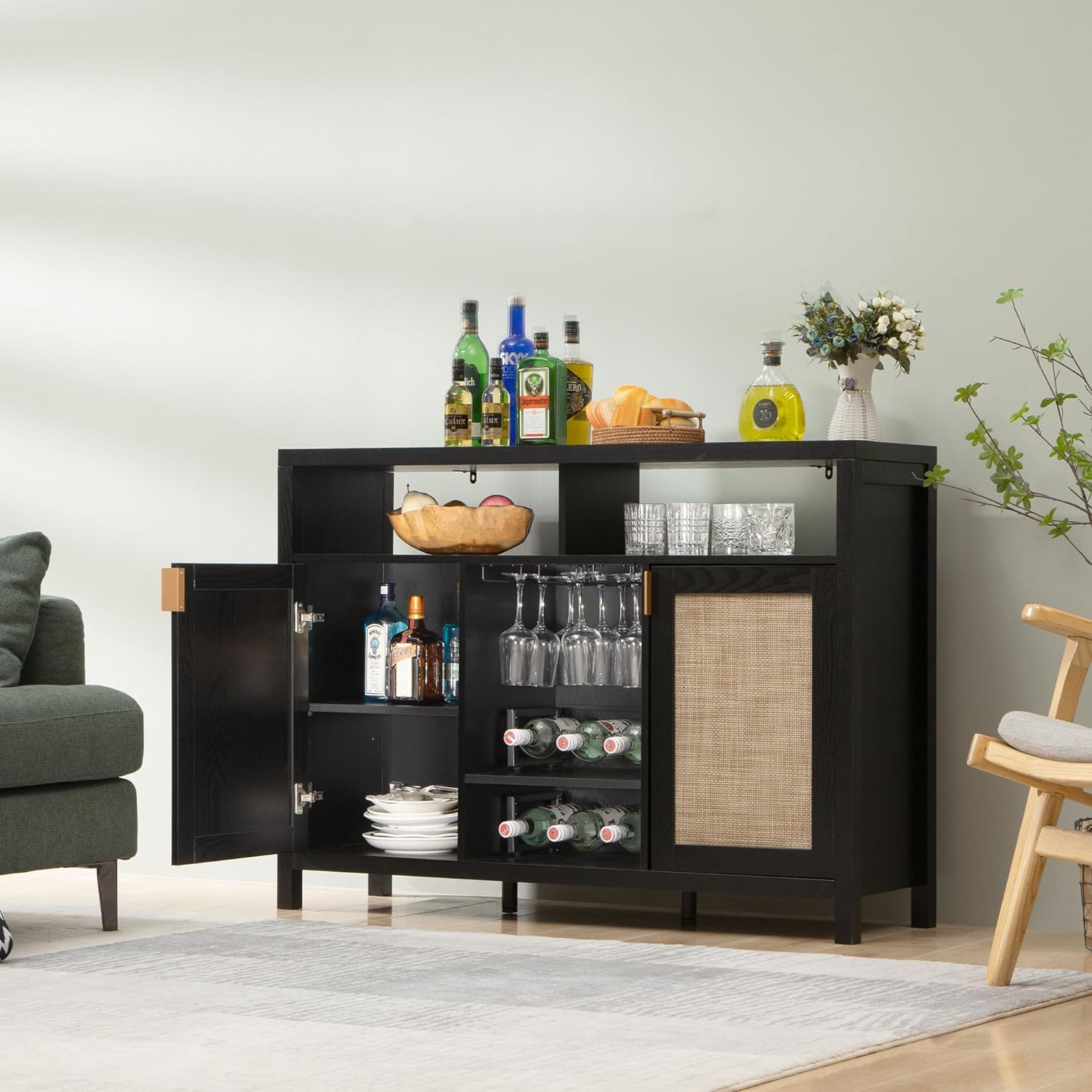 Savanna Black Bar Cabinet with Glass Holder