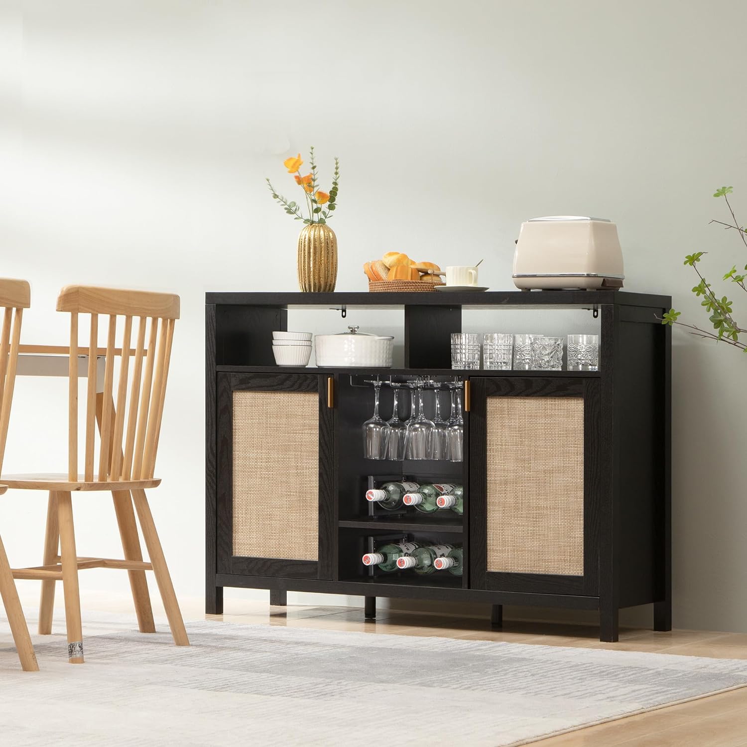 Savanna Black Bar Cabinet with Glass Holder