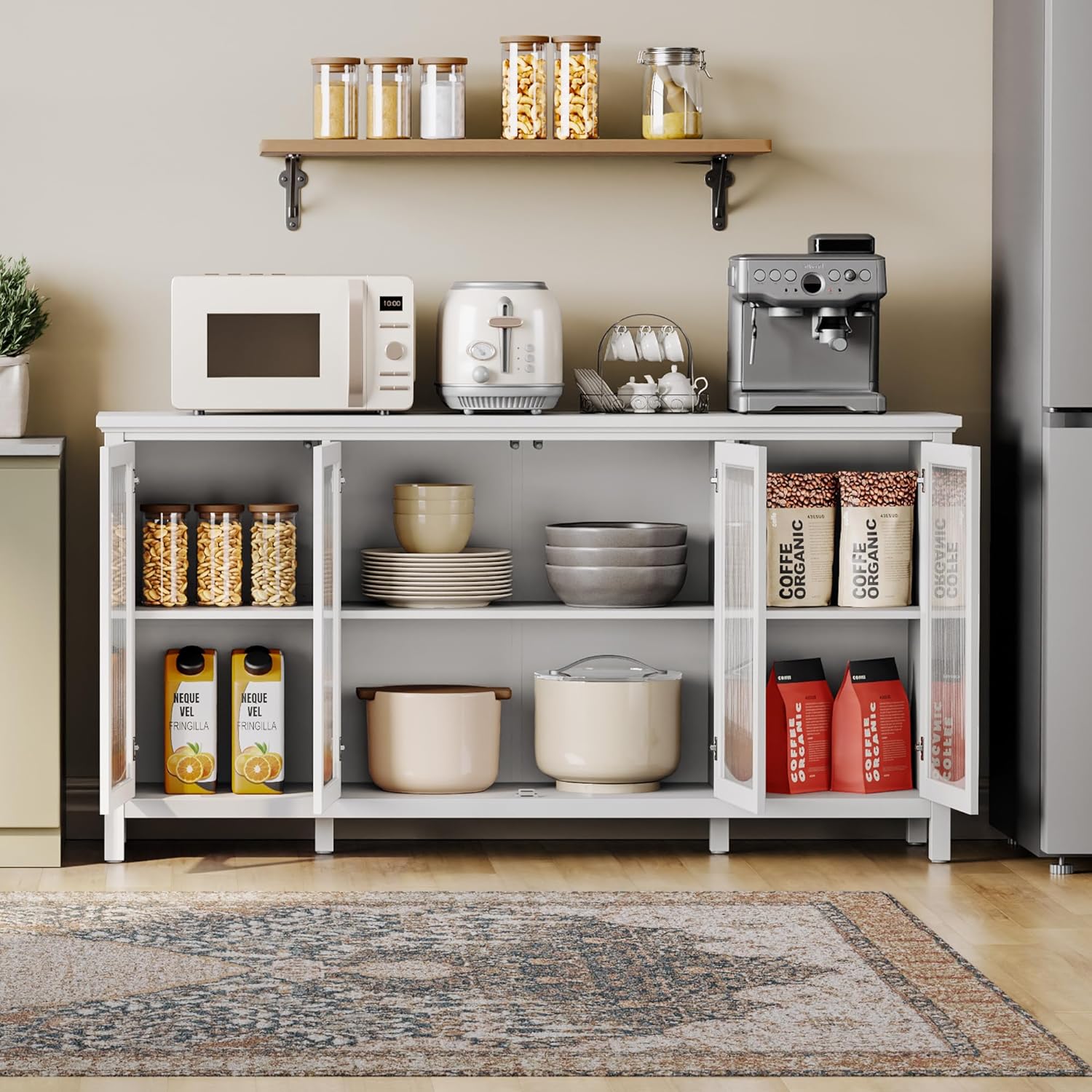 64" White Buffet Cabinet