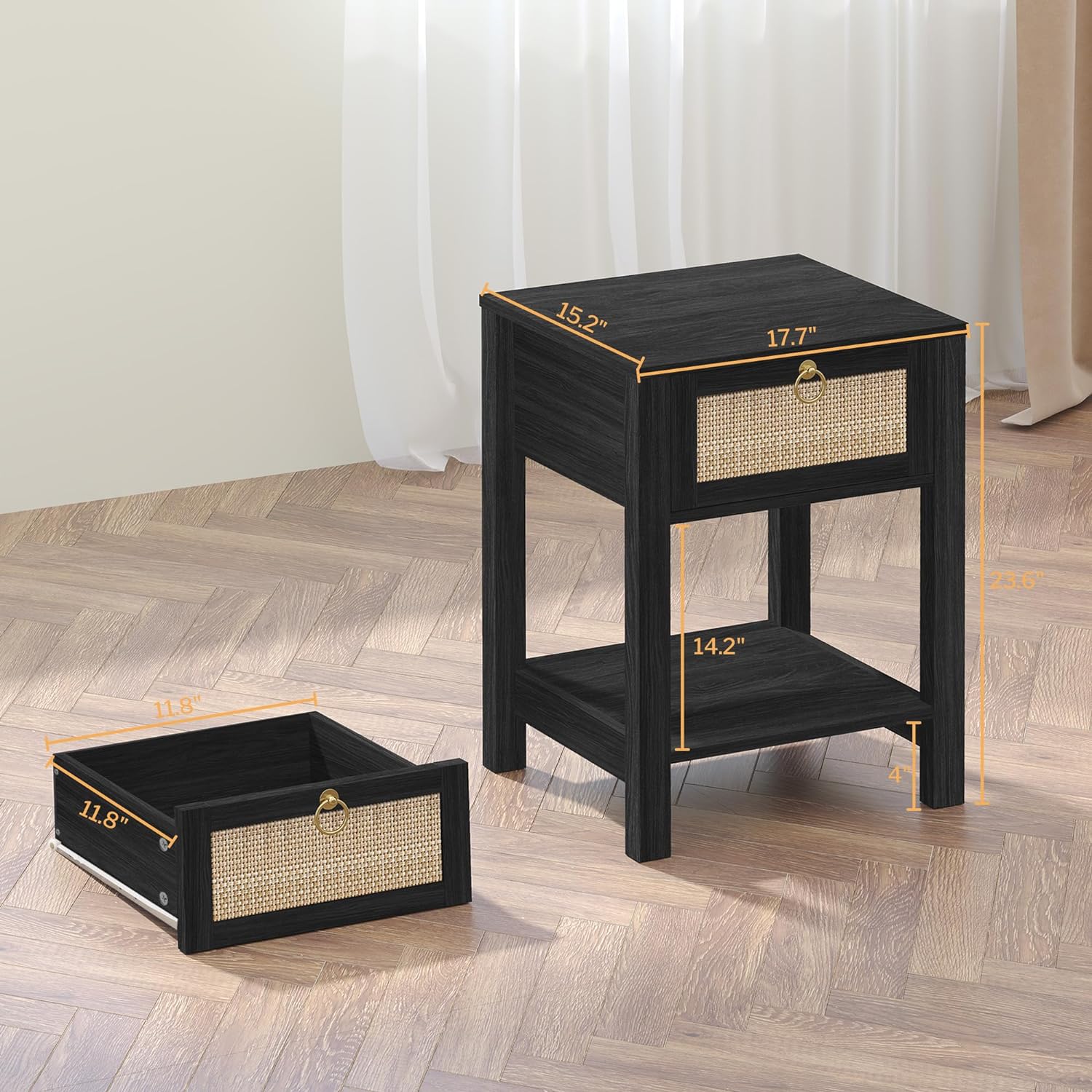 Savanna Black Rattan Nightstands - Sicotas