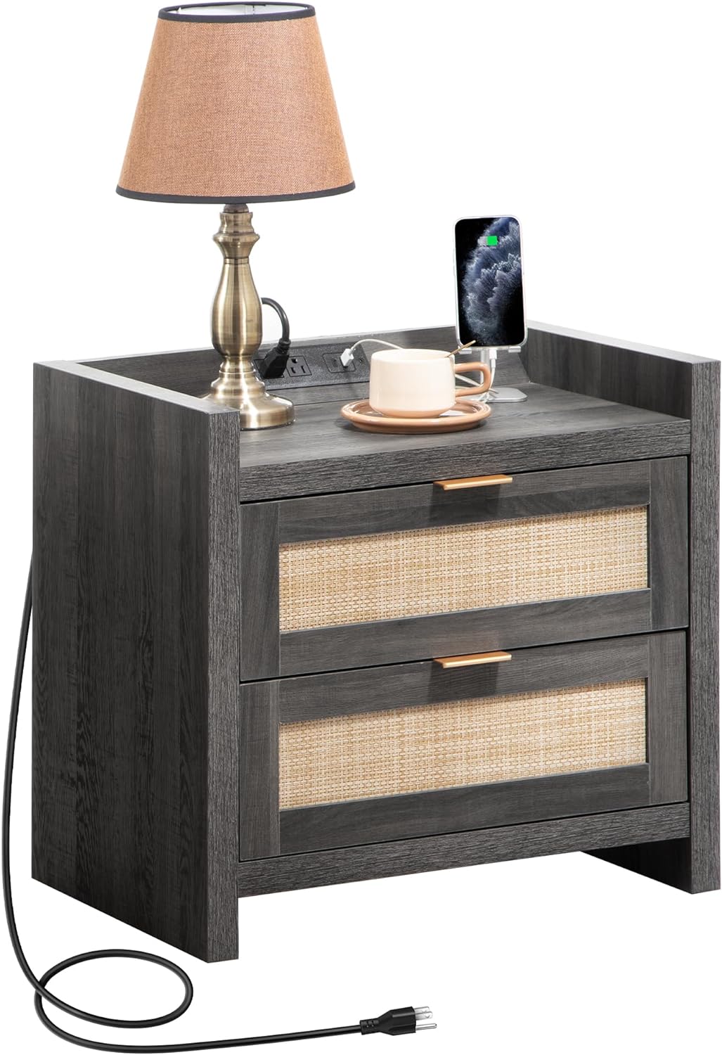 Savanna Wood Nightstand with Charger