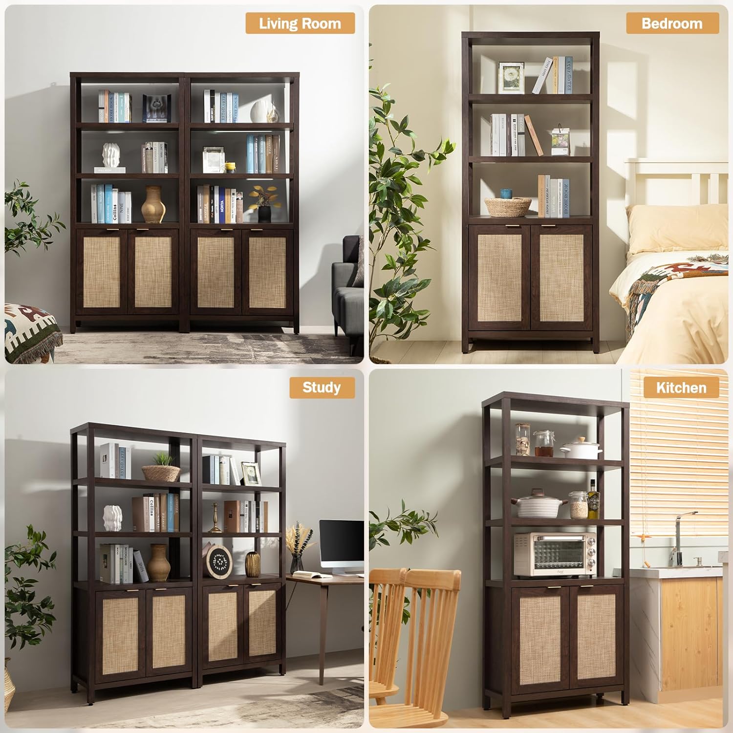 Savanna 70.9" Bookshelves, Brown Cherry