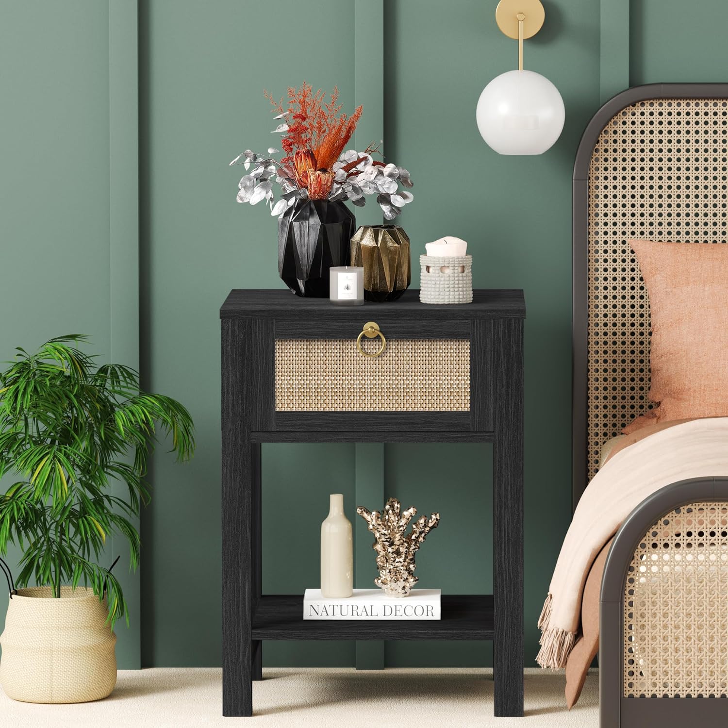 Savanna Black Rattan Nightstands