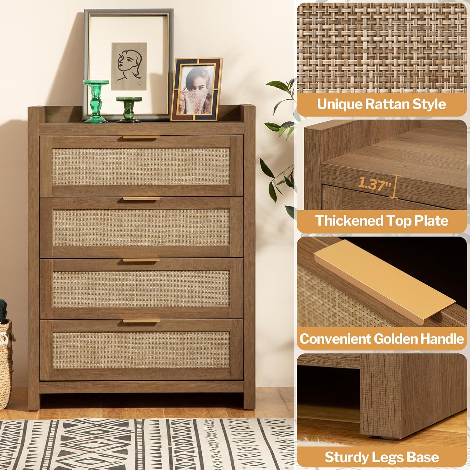 Savanna Wood Chest of 4 Drawers