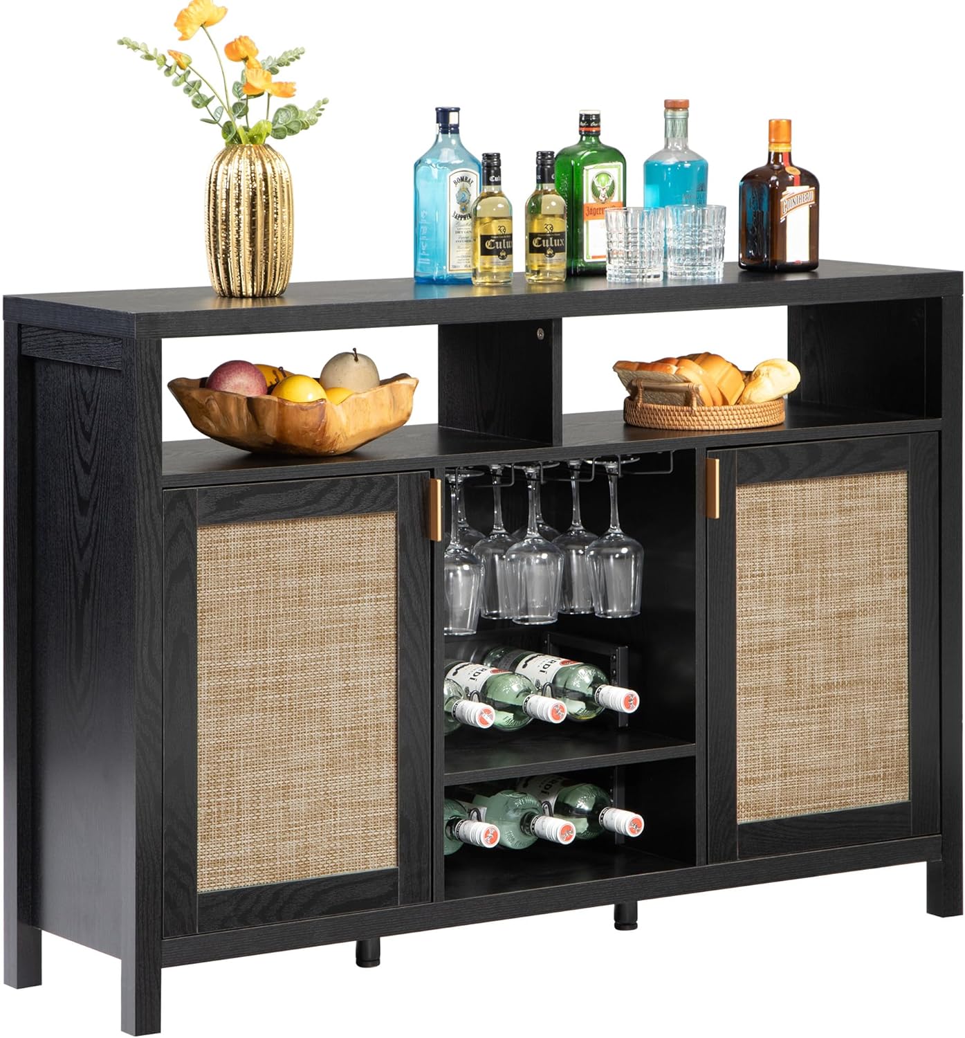 Savanna Black Bar Cabinet with Glass Holder