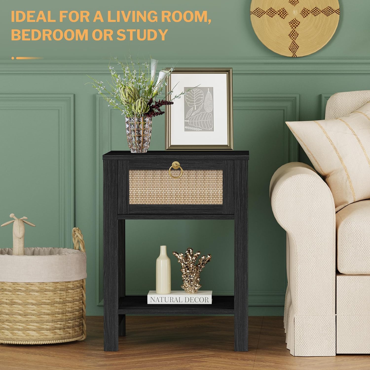 Savanna Black Rattan Nightstands