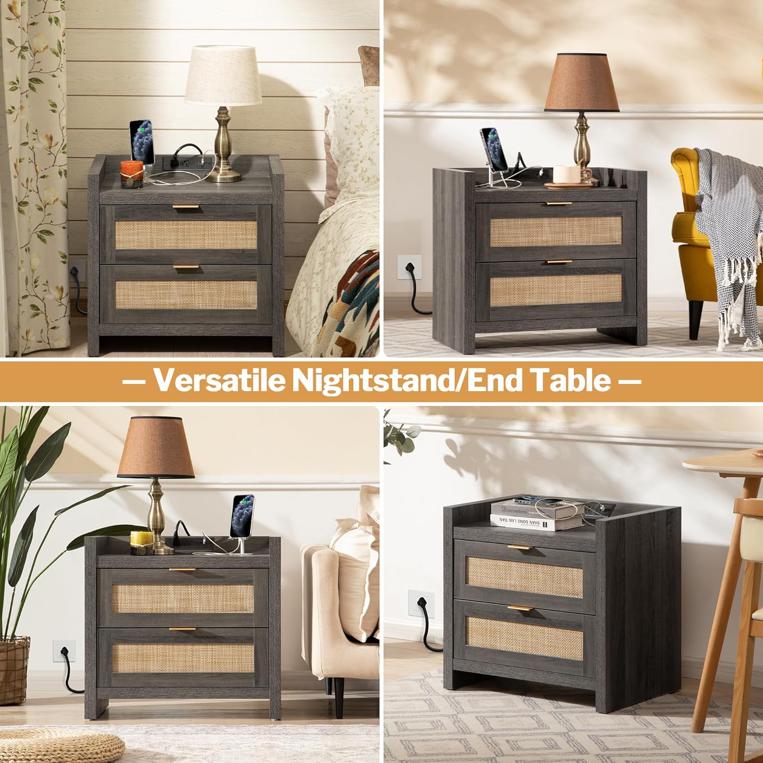 Savanna Nightstand with Charging Station