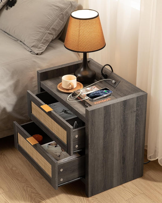 Savanna Wood Nightstand with Charger