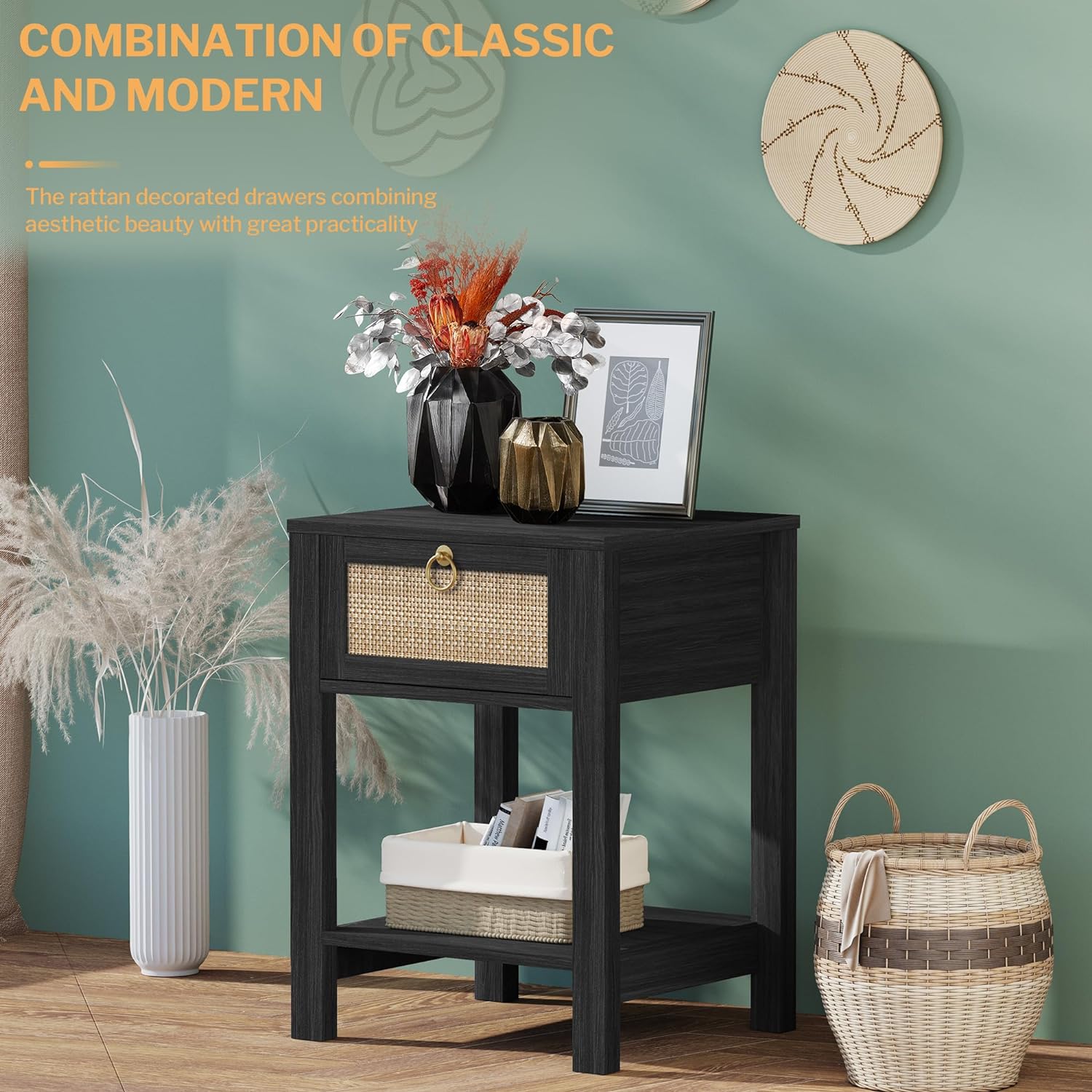 Savanna Black Rattan Nightstands