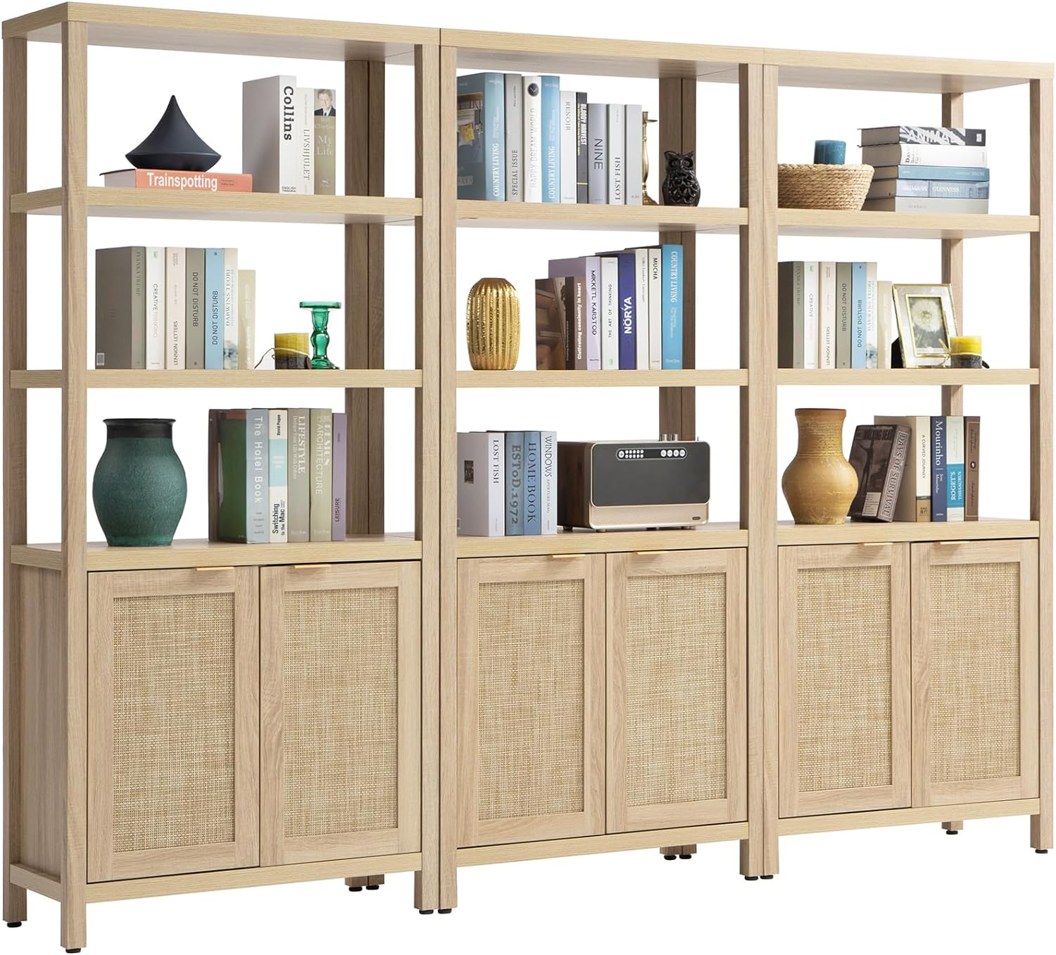 Savanna 70.9" Light Oak Rattan Bookshelves