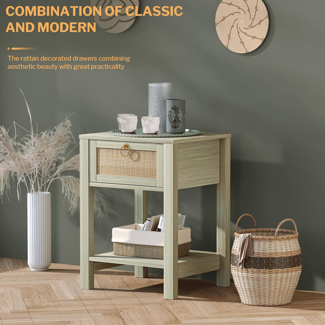 Bed Side Table with Doors, Grey-Green