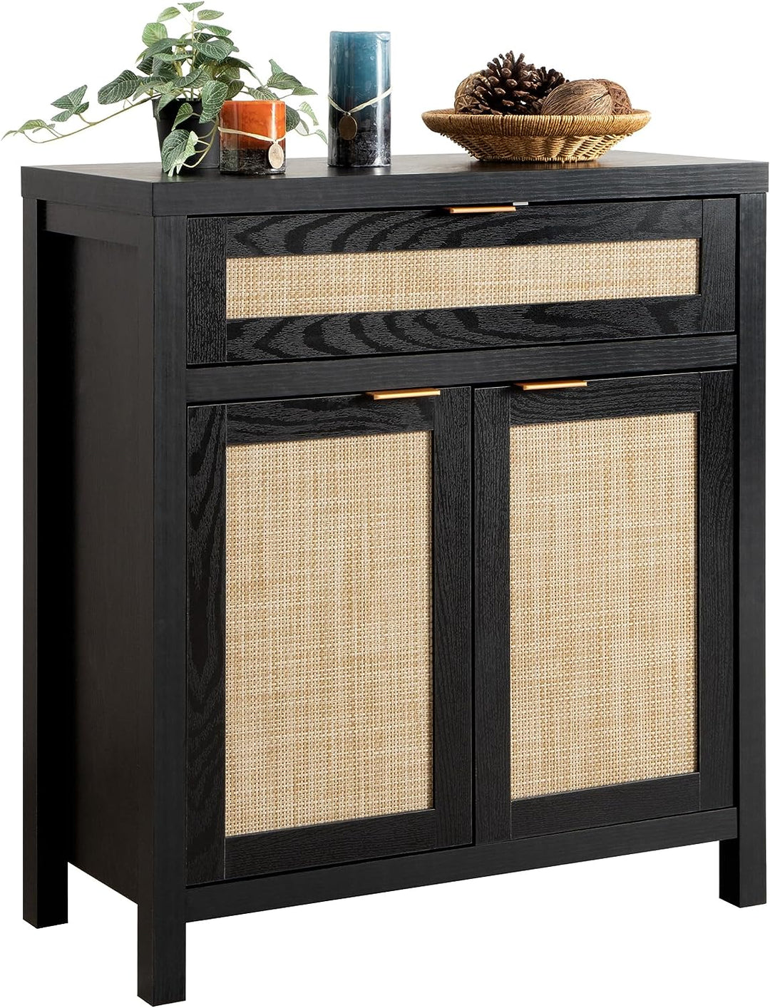 Sideboard Buffet Storage Cabinet, Rattan Accent Cabinet with Doors and Drawer, Modern Credenzas Buffet Table Console Coffee Bar Cabinet