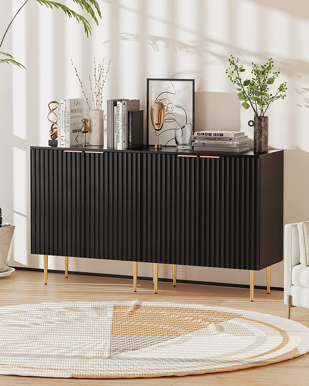 Buffet Cabinet Sideboard with Storage Kitchen Accent Cabinet with Doors and Adjustable Shelf, Modern Credenza Coffee Bar Cabinet Cupboard for Entryway Living Dining Room,Black