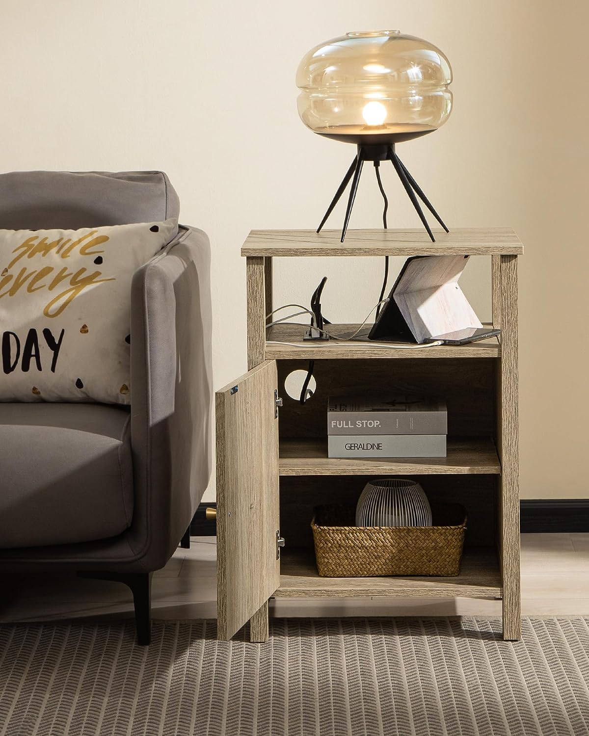 Rattan Nightstand With Charging Station