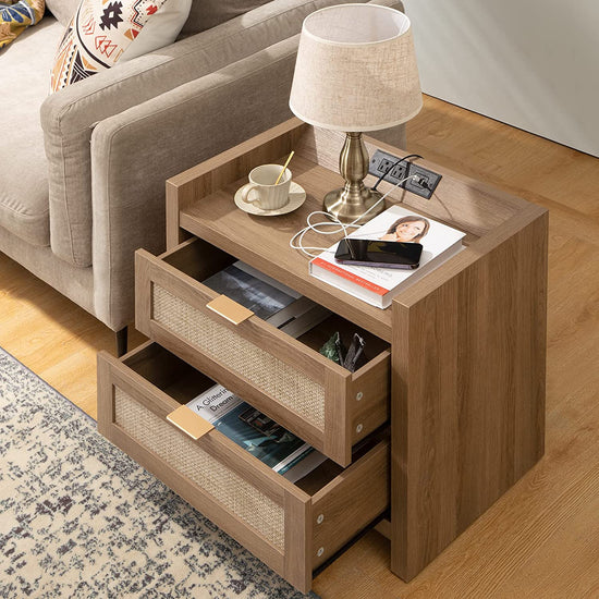 Savanna Wood Nightstand with Charger