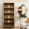 Bookshelf 5 Tier Book Shelf Rattan Boho Tall Bookcase with Doors Storage Wood Shelves Large Bookshelves Farmhouse Bookcases Library Book Case for Living Room Bedroom Home Office Kitchen