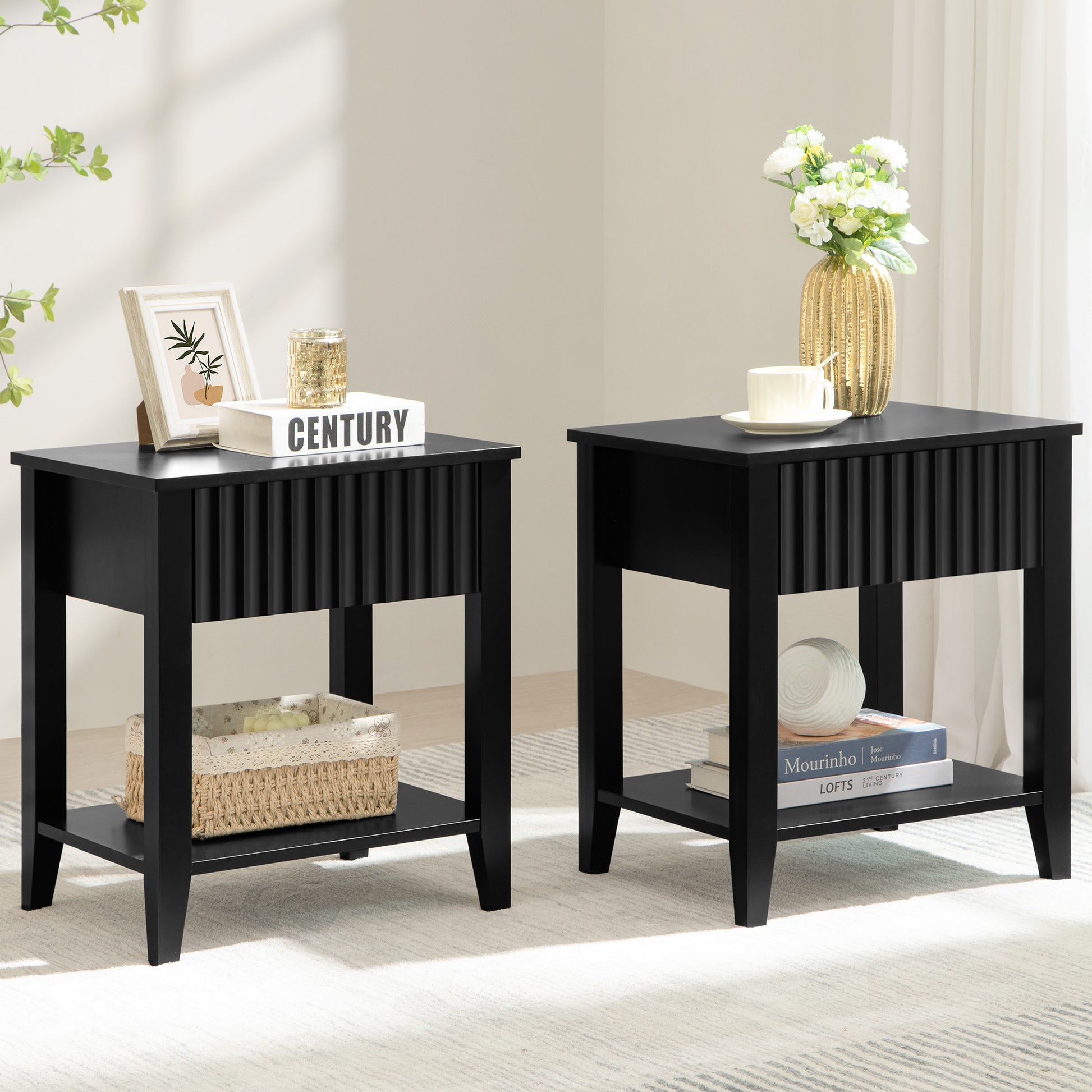 Opus Black Nightstands with Drawer