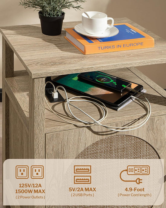 Rattan Nightstand With Charging Station