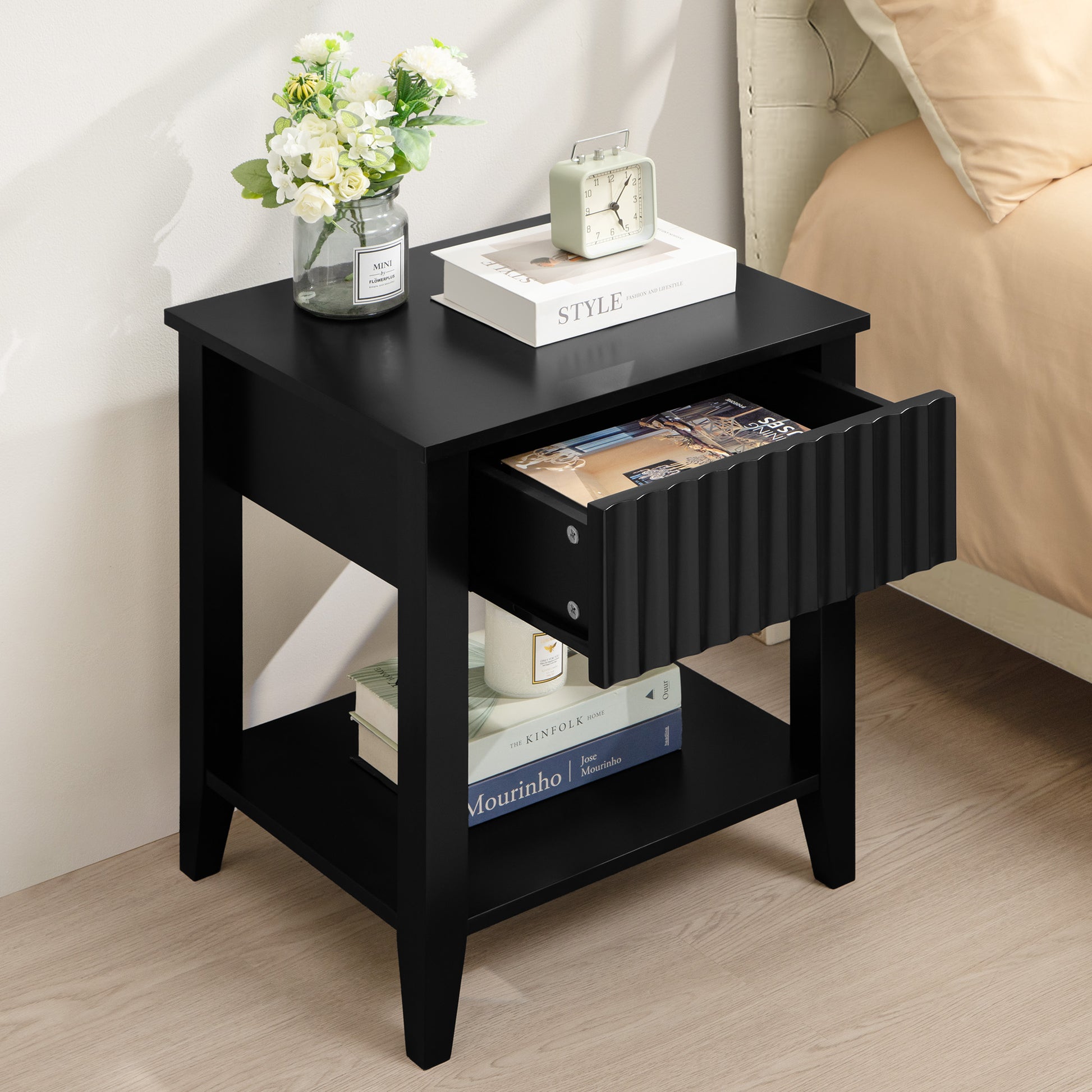 Opus Black Nightstands with Drawer