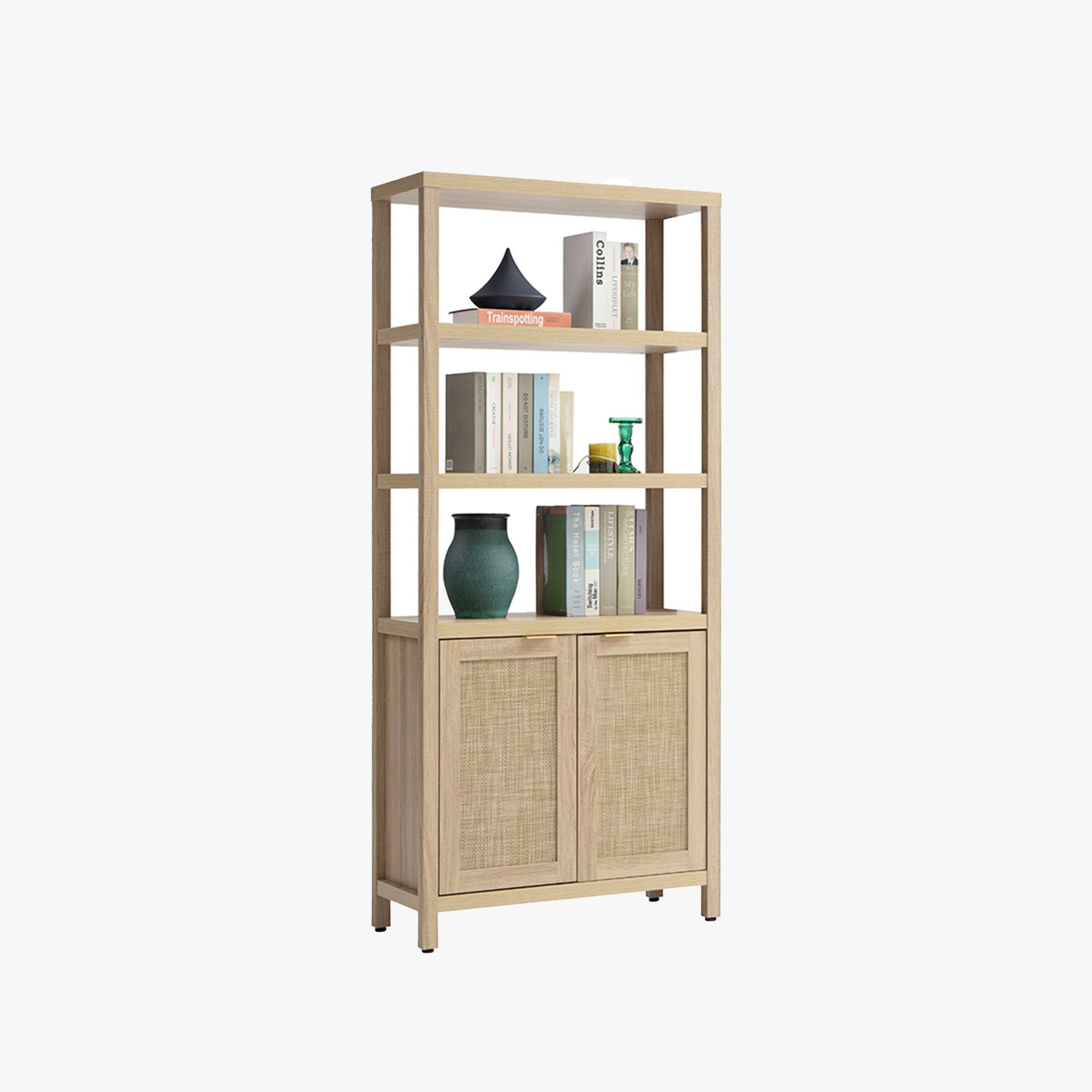 Savanna 70.9" Light Oak Rattan Bookshelves