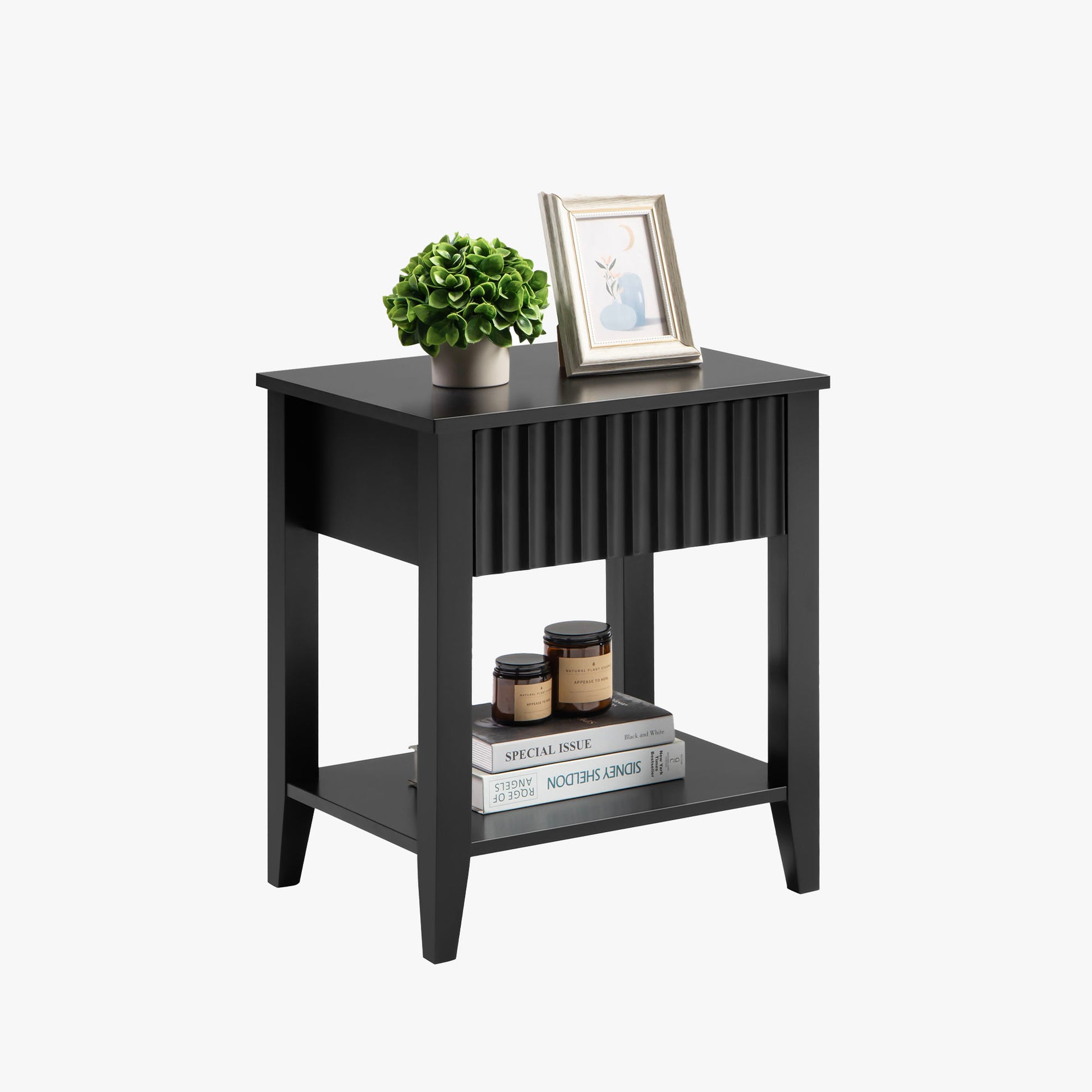 Opus Black Nightstands with Drawer