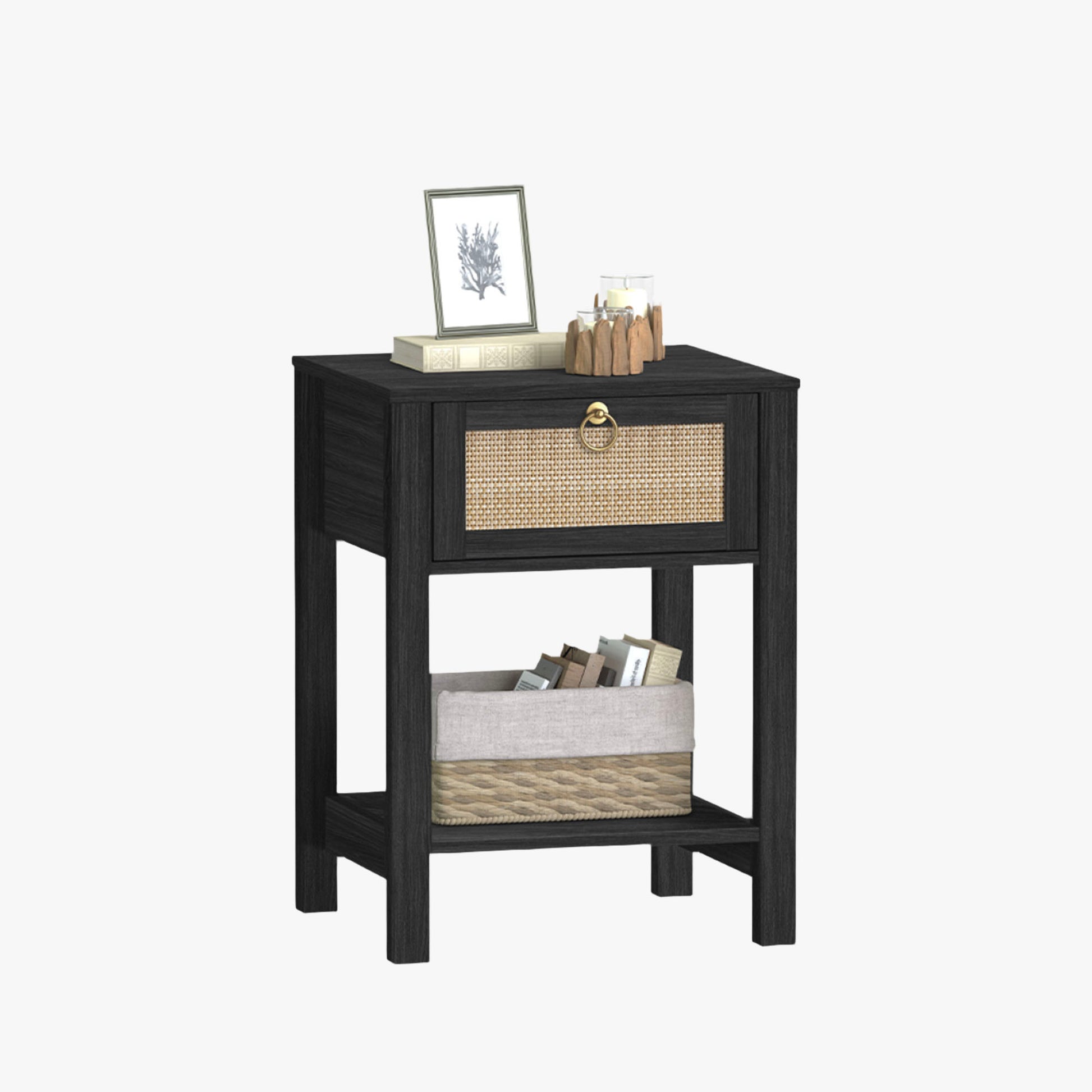 Savanna Black Rattan Nightstands - Sicotas