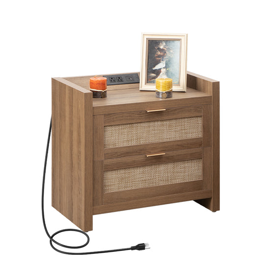 Savanna Wood Nightstand with Charger