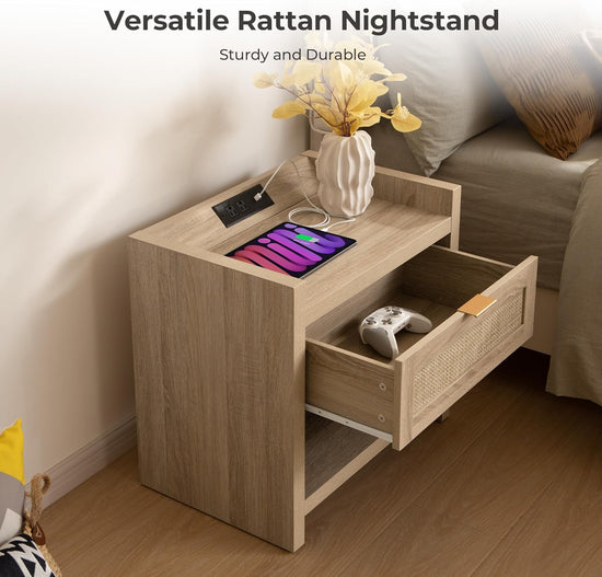 Savanna Rattan Nightstand with Drawer